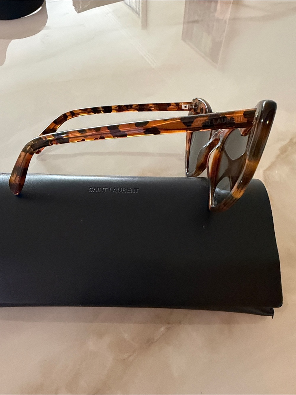 Saint Laurent Tortoiseshell Heart Sunglasses - Tortoise/Brown Lenses - Picture 5 of 7
